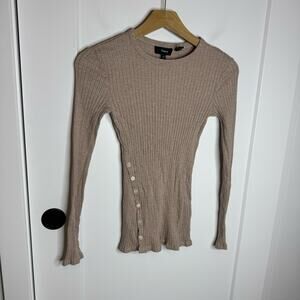 Theory Side Button Ribbed Knit Slim Fit Tan Heather Sweater Size Medium